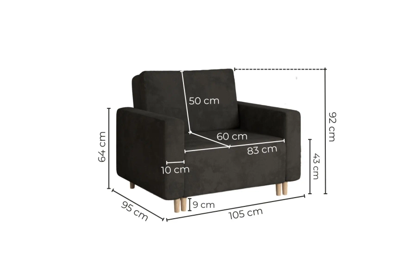 Sofa amerykanka 1-osobowa szara rozkładana do spania Luna 1 Monolith