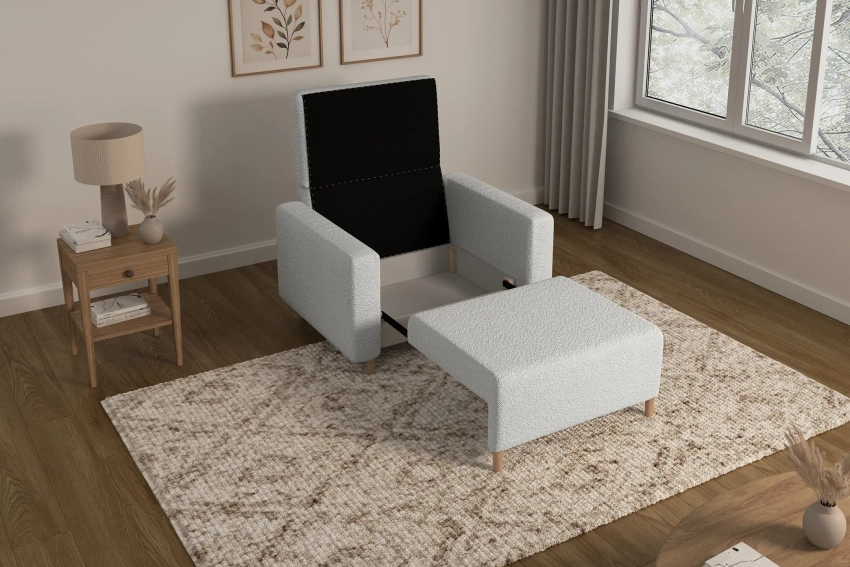 Amerykanka 1-osobowa szara biel sofa rozkładana z pojemnikiem Luna 1 Lambi