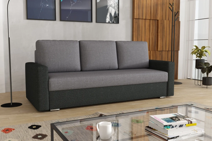 Kanapa Gabryś sofa z funkcją spania w tkaninie plecionka i welurze