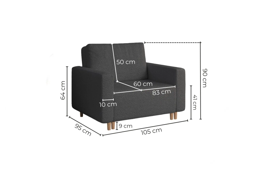 Ciemnoszara sofa amerykanka 1-osobowa rozkładana do spania Luna 1 Lambi