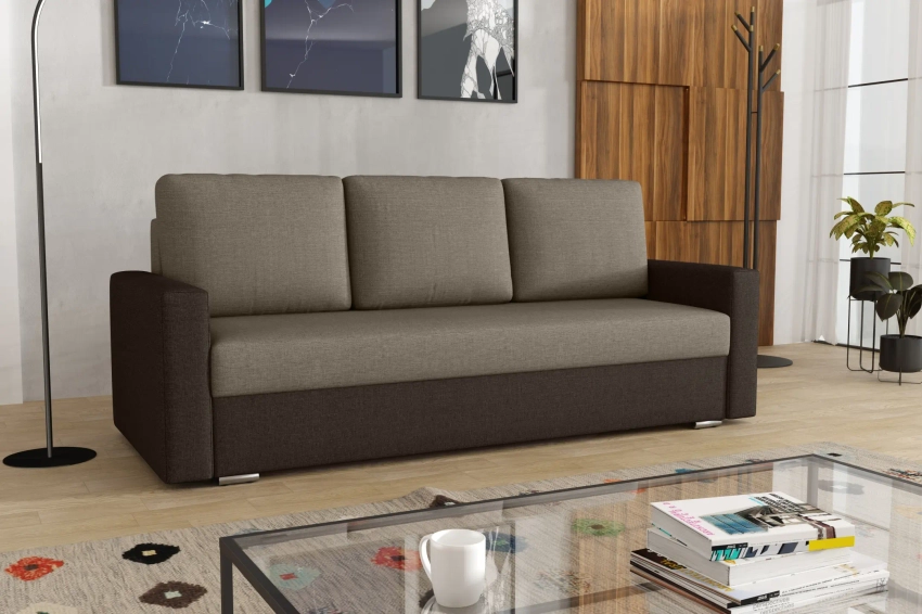Kanapa Gabryś sofa z funkcją spania w tkaninie plecionka i welurze