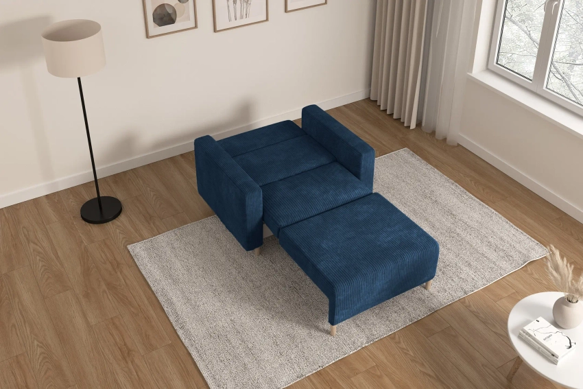 Granatowa sofa amerykanka 1-osobowa rozkładana z pojemnikiem Luna 1 Poso