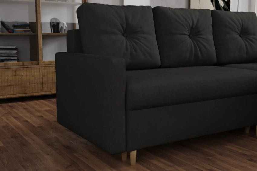 Narożnik Skandynawski sofa rozkładana z funkcją spania w delikatnej tkaninie welurowej
