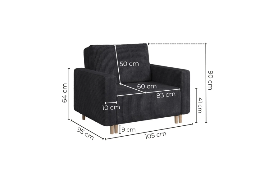 Granatowa sofa amerykanka 1-osobowa rozkładana z pojemnikiem Luna 1 Poso