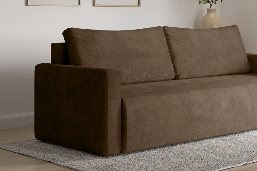 Brązowa rozkładana kanapa sofa do salonu Bergamo welur Monolith