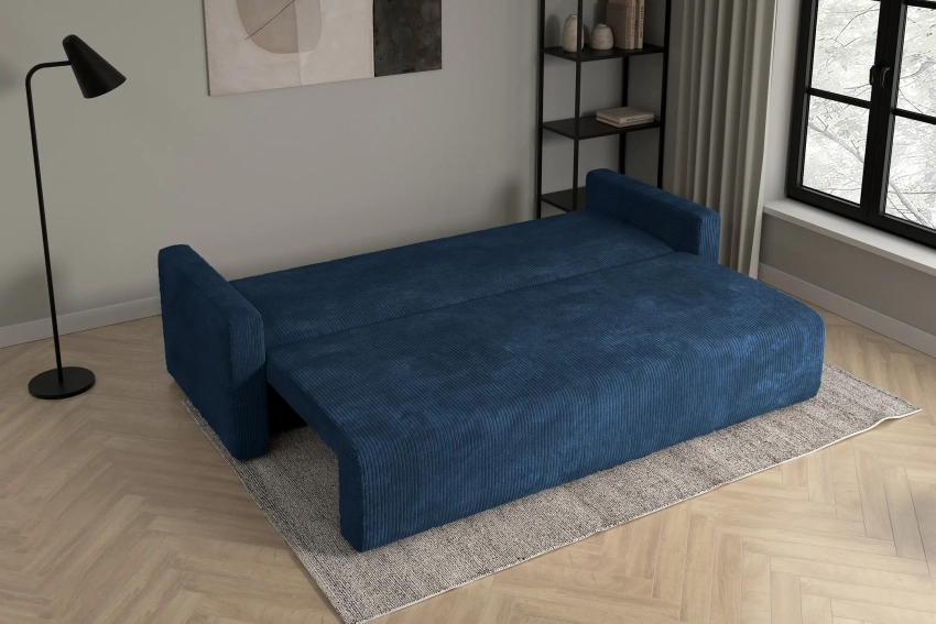 Granatowa rozkładana kanapa sofa do salonu Bergamo sztruks Poso