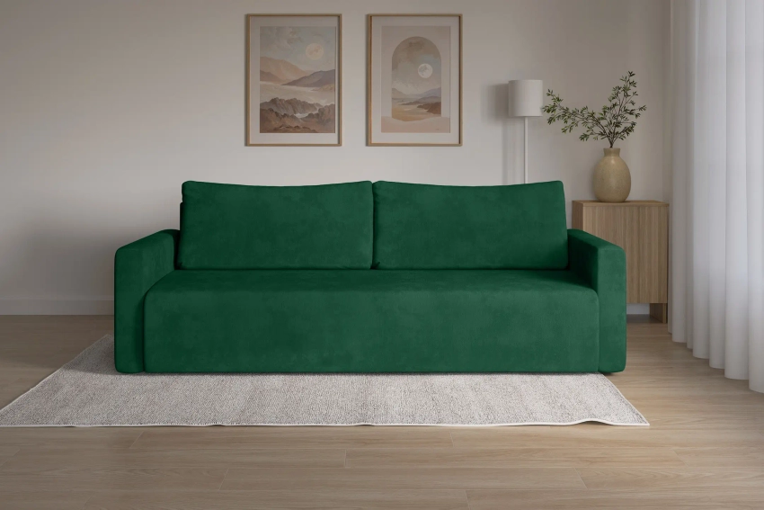 Kanapa sofa z funkcją spania welurowa Bergamo butelkowa zieleń Monolith