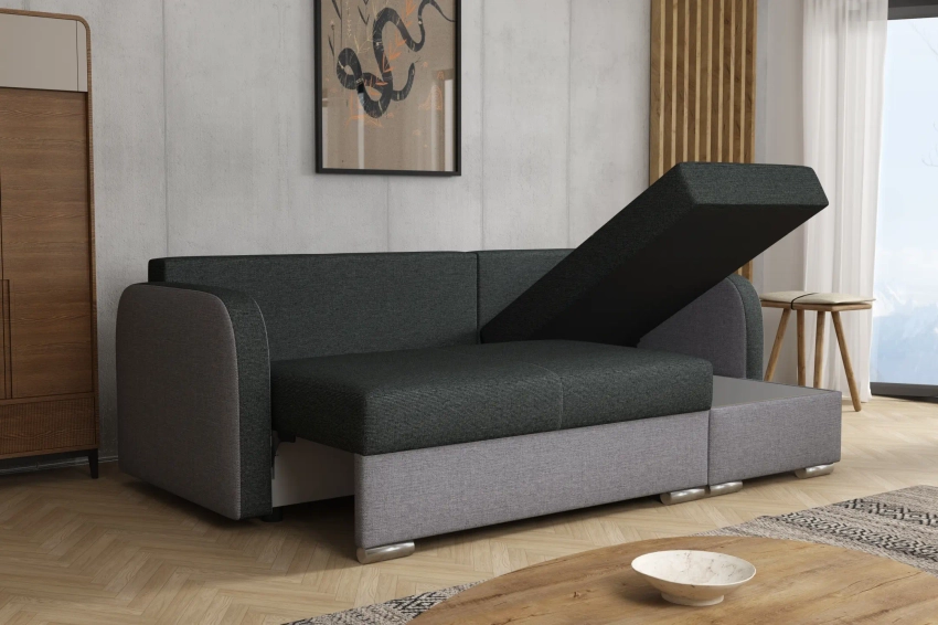 Narożnik Tores sofa rozkładana z funkcją spania w wytrzymałej tkaninie Inari