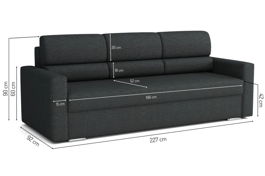 Kanapa Royal rozkładana sofa z funkcją spania w wytrzymałej tkaninie Inari