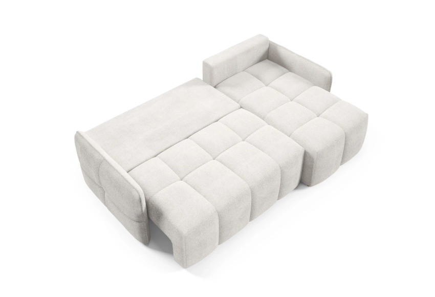 Narożnik bouclé Cloud z funkcją spania w szarej bieli boucle Lambi 09