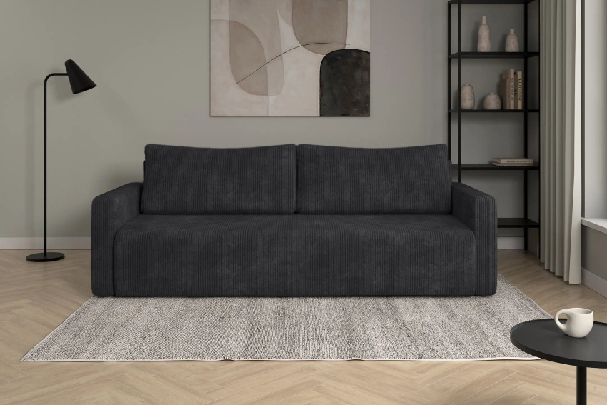 Ciemnoszara kanapa sofa 3-osobowa do salonu Bergamo sztruks Poso