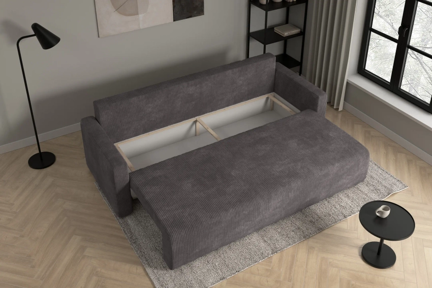 Szara rozkładana kanapa sofa do salonu Bergamo sztruks Poso