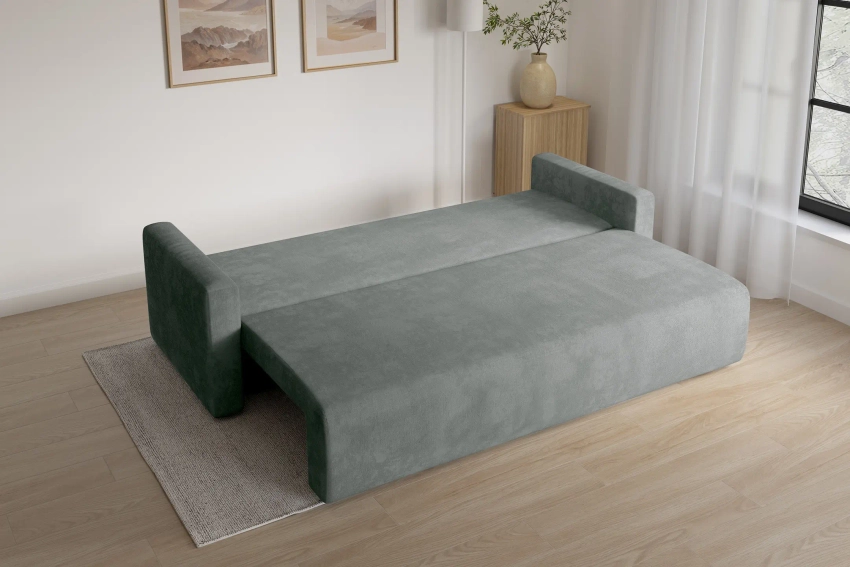 Szara rozkładana kanapa sofa do salonu welurowa Bergamo Monolith