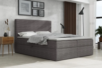 Szare łóżko kontynentalne 140x200 Monaco w sztruksie Poso